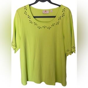 Quacker Factory T Shirt with Cut-outs and rhinestones